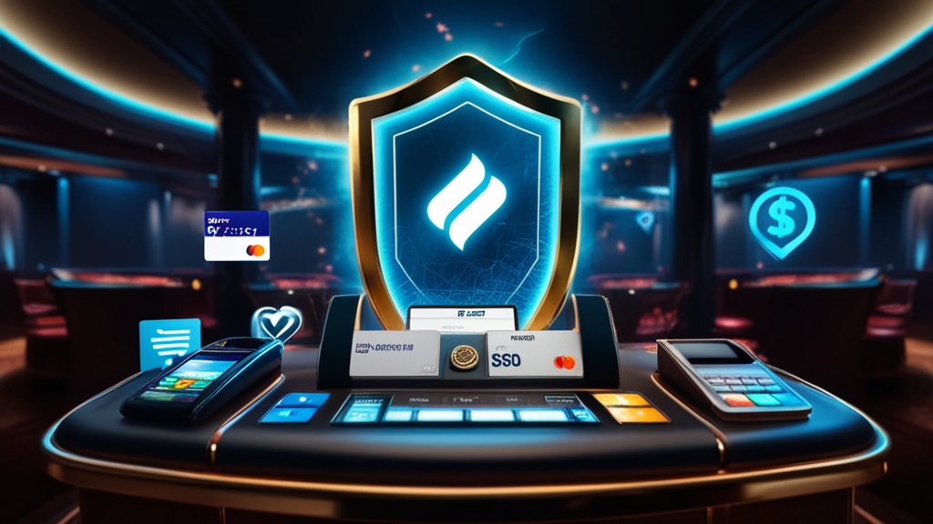 Carte e portafogli digitali con simbolo di sicurezza su sfondo casino