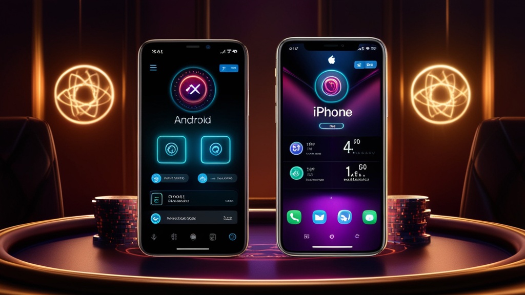 Due smartphone con icone di compatibilità, memoria e rete in ambiente casino